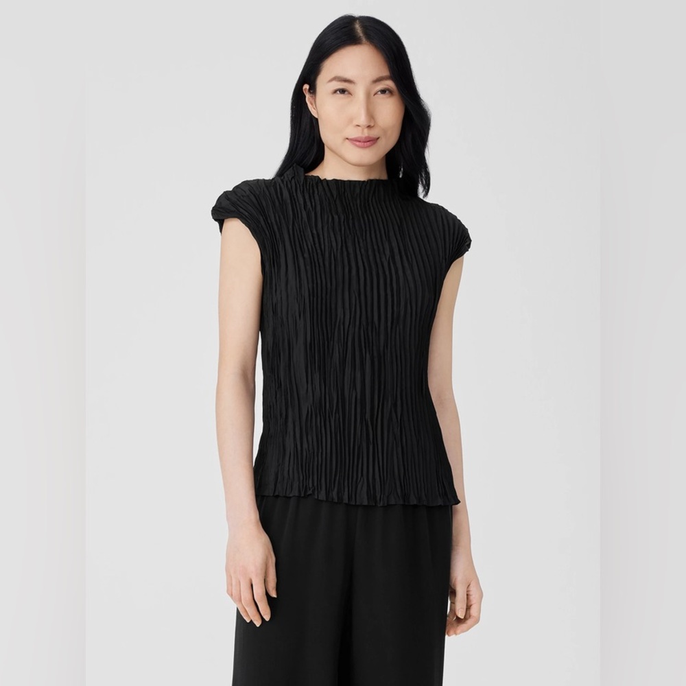 Eileen Fisher Crushed Silk Funnel Neck Top